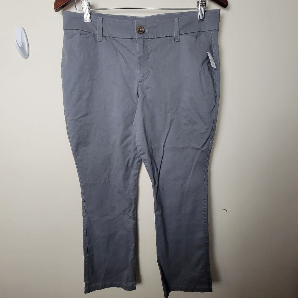 Old Navy Mid-Rise Boot-Cut Khakis Grey 10 Petite